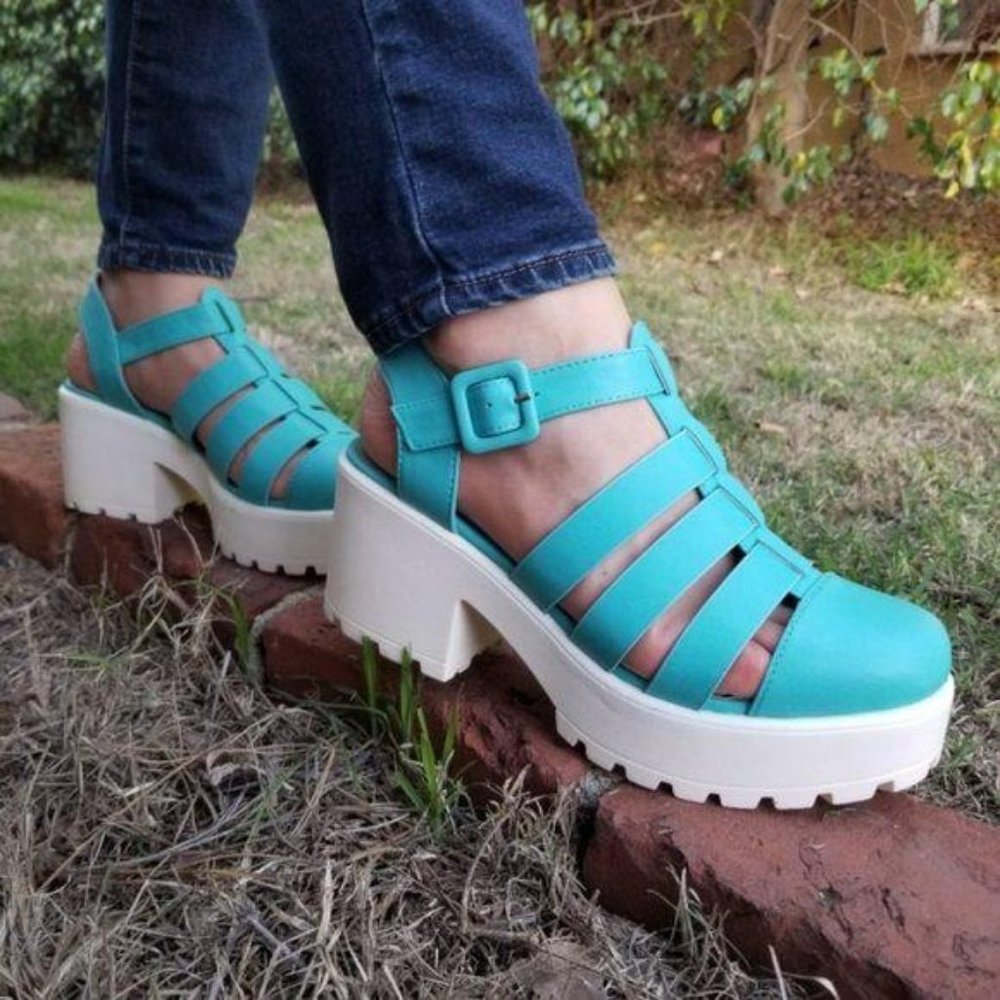 Blue 90's Grunge Look Chunky Summer Shoes - Picture 3 of 7